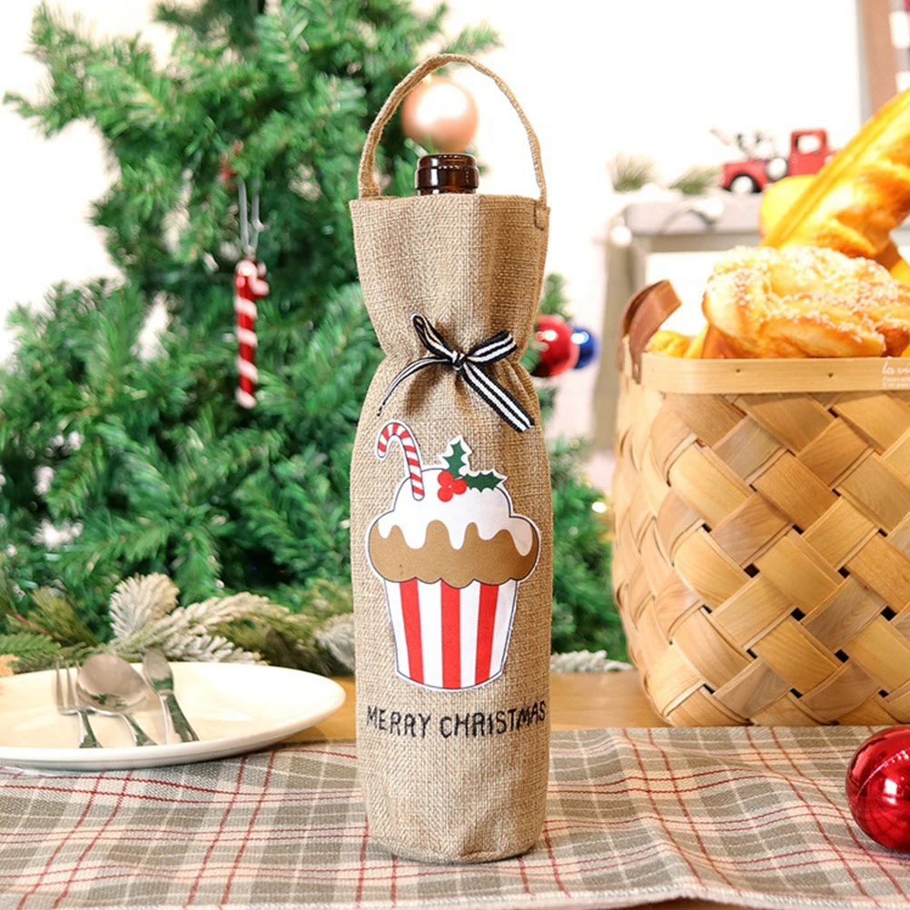 

3pcs Bottle Covers Christmas Pouches Washable Reusable Xmas Party Wine Bags Burlap Wine Bottle Sleeves For Holiday Party Favor