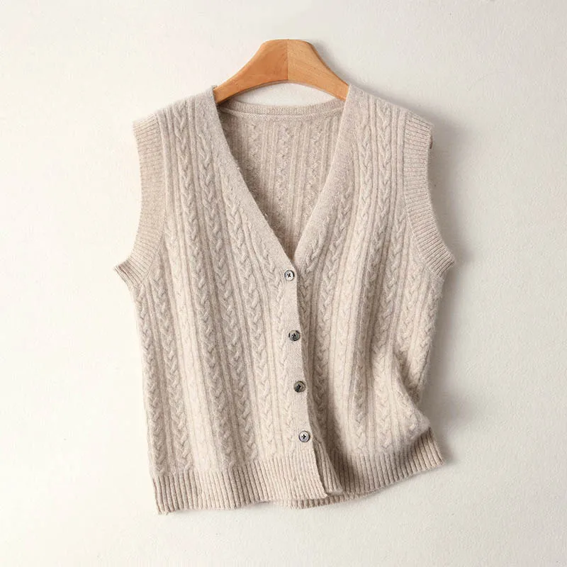 Women's 100% Pure Wool V-Neck Vest Warm Elegant Fashion Winter Knitwear Ladies 2025 Yyy Cozy Fashionable Woolen Vest for Ladies