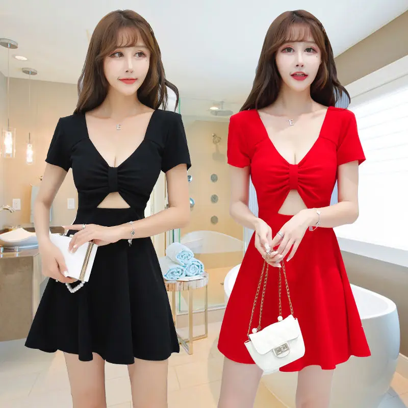 

2025 Spring - Summer New Women's Nightclub Sexy Dress, Low - cut Hollow Short Skirt