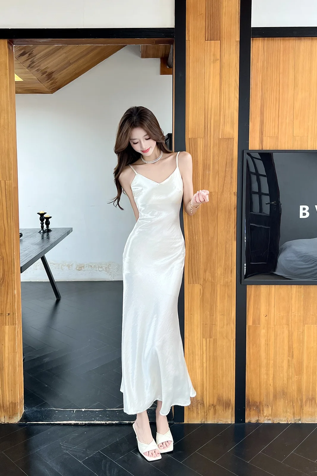 Robe longue en Satin pour femmes, Vintage, bretelles, Slim, queue de poisson, haut de gamme, robe de soirée, Club