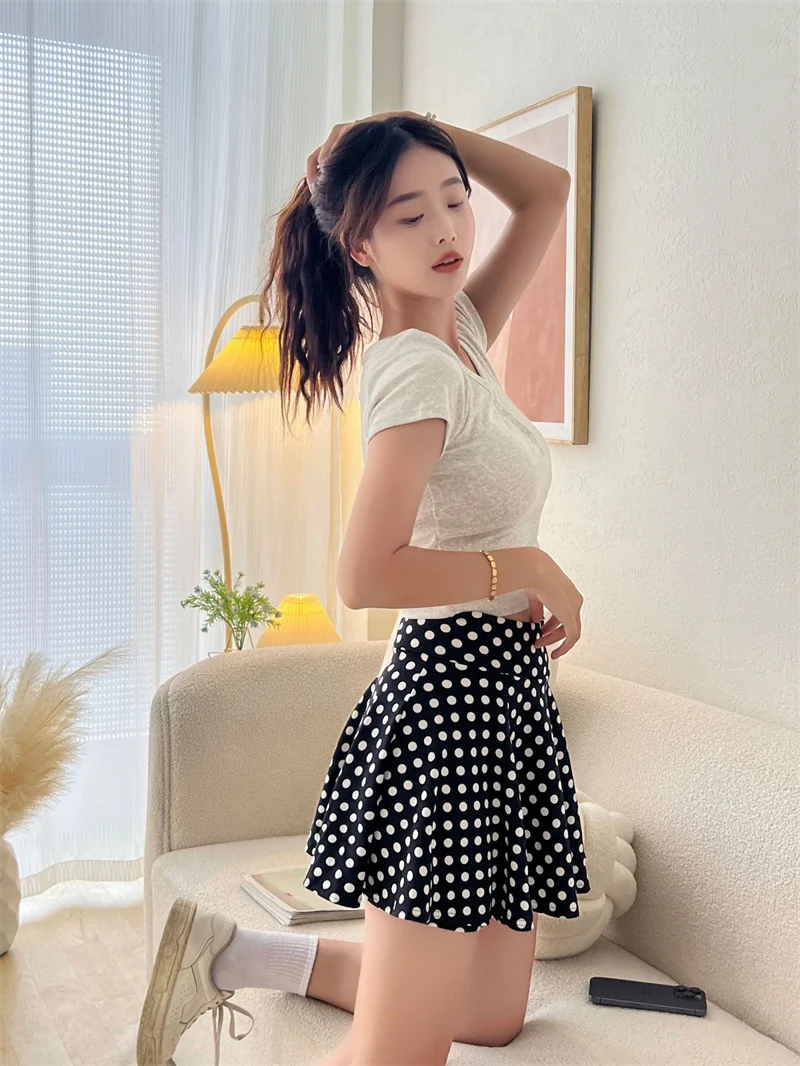 Fashion Women's Basic Skirt Summer Mini Elastic Pleated Skirt Lined Shorts Printing Plaid Korea Girl Uniform Safety Pants Skirt