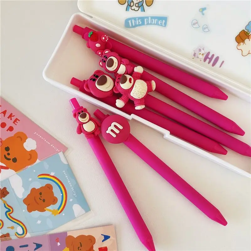 

MINISO New Kawaii Anime Cute Strawberry Bear 3D Cartoon Neutral Pen Student Exam Special 0.5mm Black Neutral Press Pen