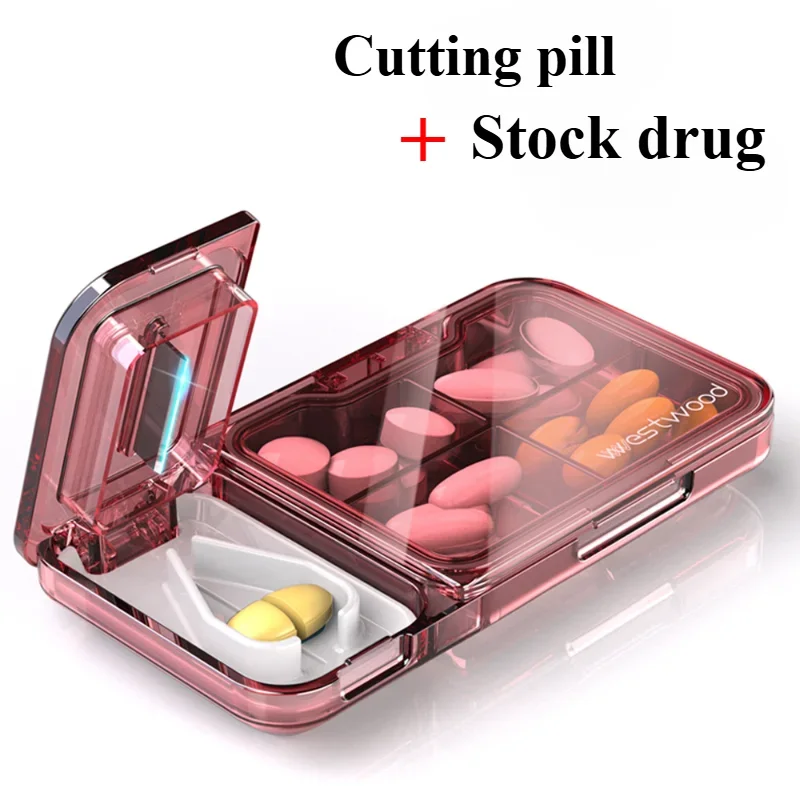 Pill Crusher Splitter, 2 in 1 Multi-Functional Pills Cutter, Portable Travel Small Pill Box Case Holder Purse Medicine Container