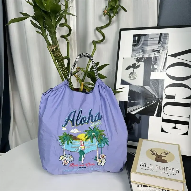 2024 catena a sfera in stile giapponese viola borsa verde Hawaii pacchetto Shopping in Nylon tendenza pendolare borse Tote Casual moda generosa