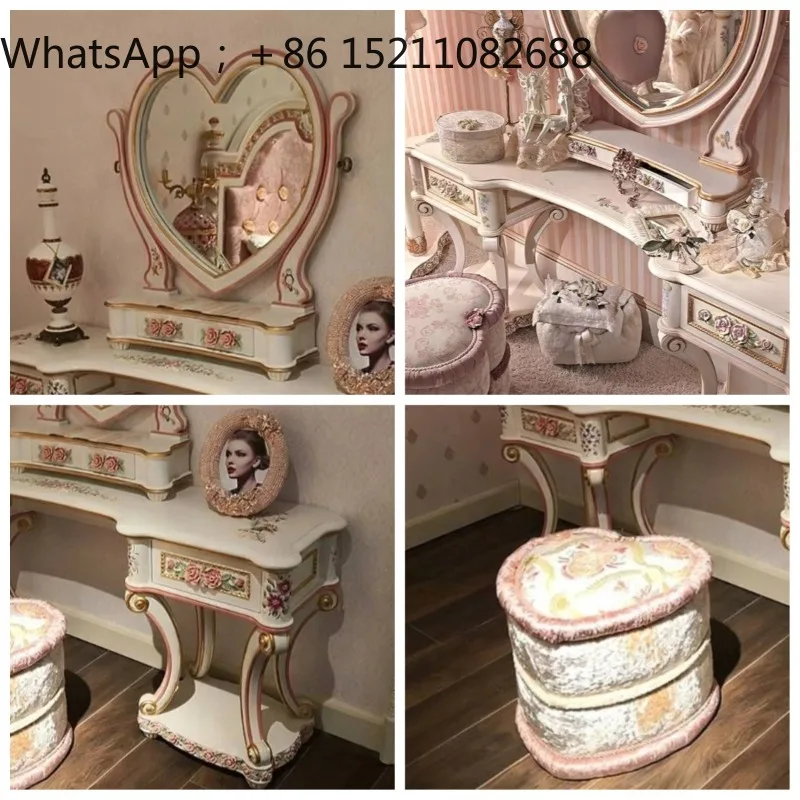 SCY pink luxury makeup table wooden corner cheap makeup table mirror drawer dresser master bedroom furniture