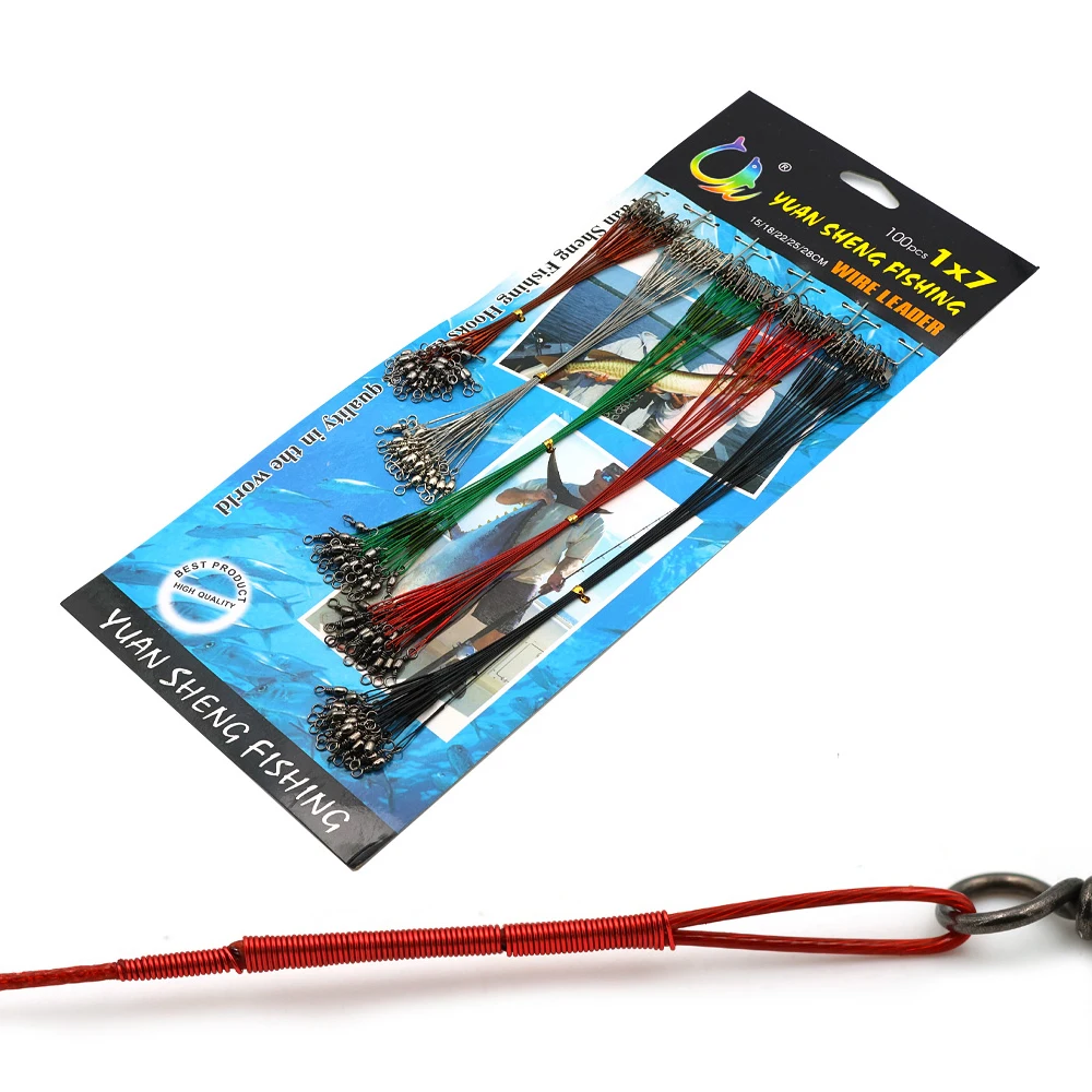 

100 шт./карта 15 см ~ 28 см, стальная леска с защитой от укуса, поводок из стальной проволоки с поворотной застежкой, нейлоновое покрытие, аксессуары для рыбалки с проволокой
