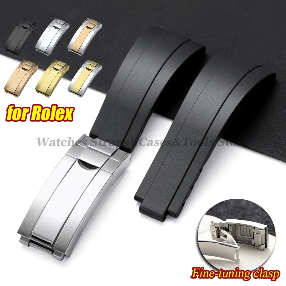 

20mm Silicone Strap For Rolex Submariner Daytona GMT Date Bracelet for Oysterflex Grey Black Blue Green Folding Buckle Wristbelt