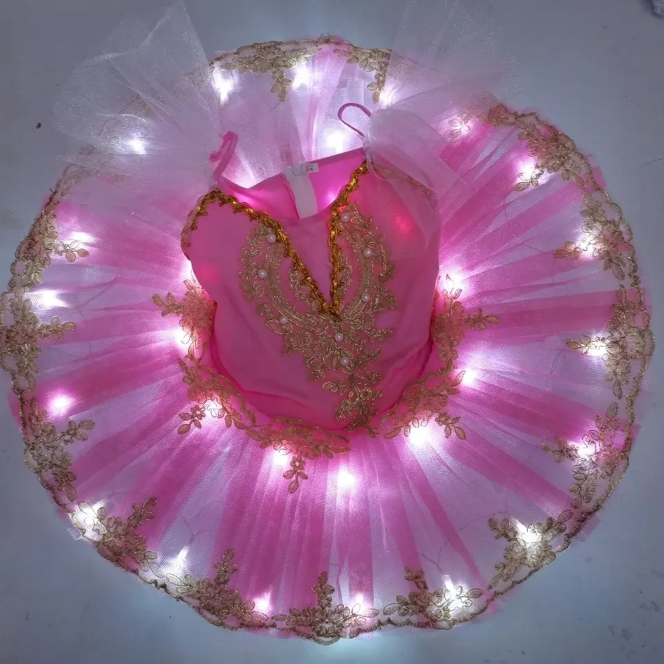 الأزرق متوهجة الباليه توتو تنورة أداء الرقص سباركلي بحيرة البجع المرحلة زي المبتدئين راقصة الباليه الزي مصباح ليد حتى Strappy #4