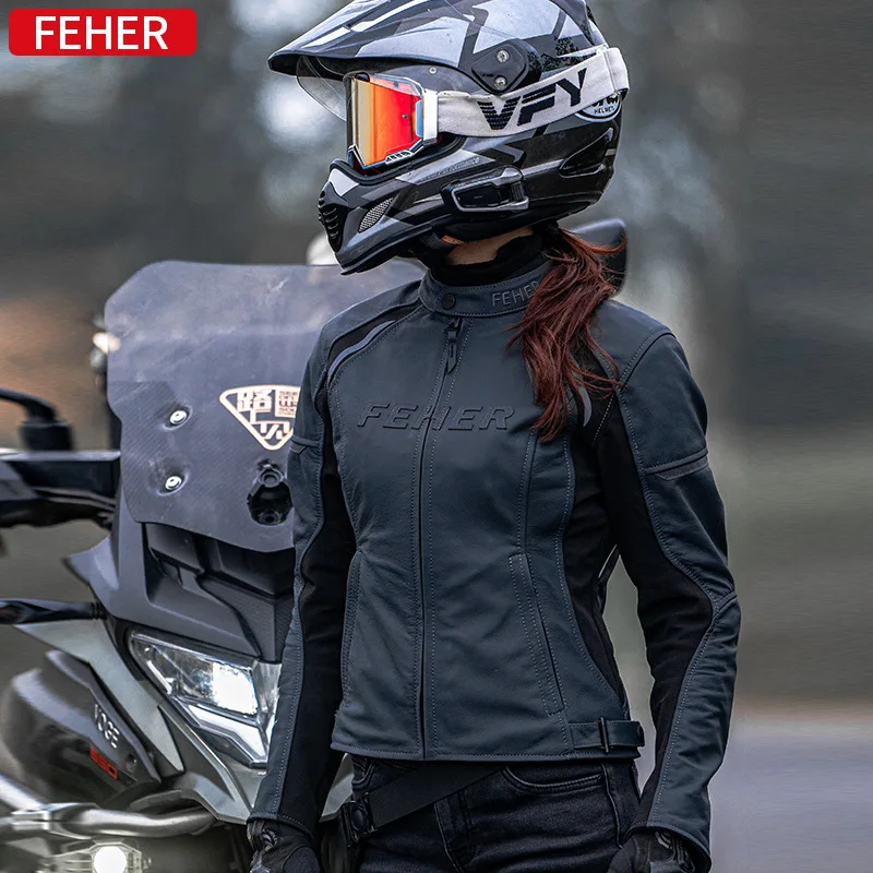 Feher Motorcycle Riding Suit Women'S Slim Fit Leather Jacket Winter Windproof And Warm Motorcycle Wear-Resistant Leather Jacket