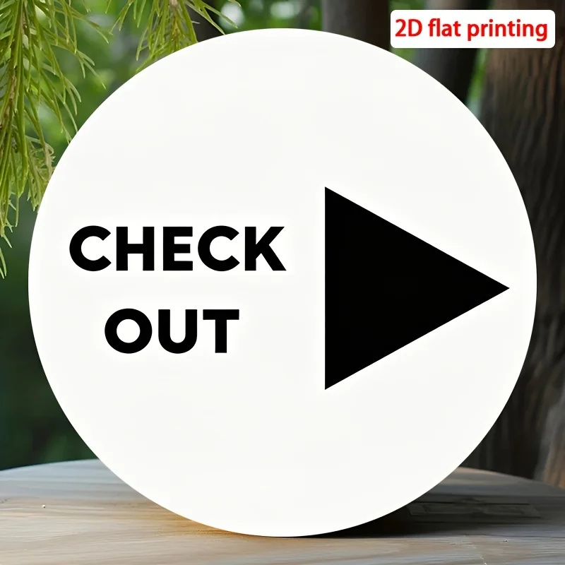 2D Flat, 1pc, 8x8 Inches, Minimalist Black And White Triangle Right Arrow CHECK OUT Aluminum Sign, Suitable for Both Indoor And