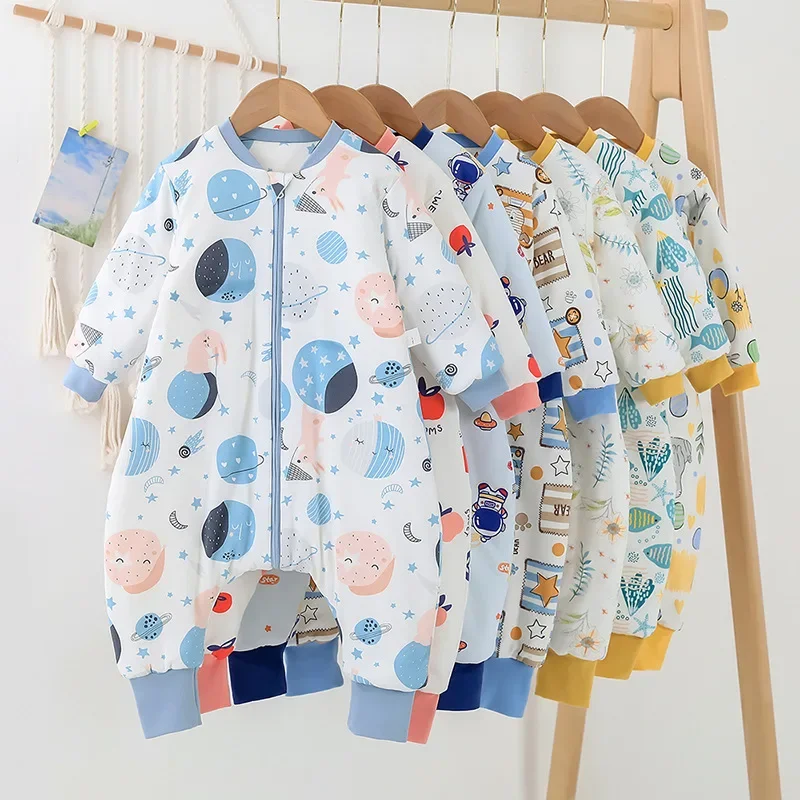 Saco de dormir de algodón puro para niños pequeños, ropa de invierno para el hogar, traje de dormir con pierna dividida antipatadas, tela suave y cómoda para niños