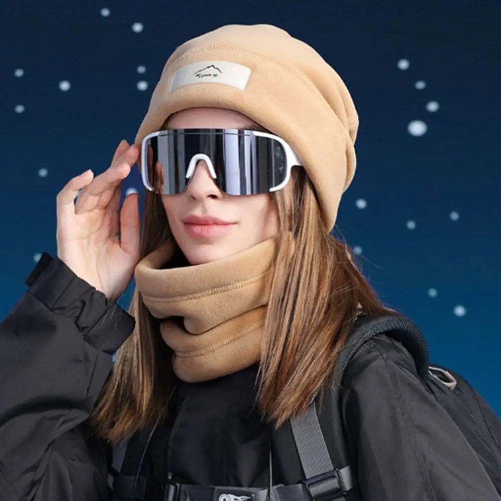 2Pcs/Set Windproof Knitted Hat Scarf Set Thickened Cold-proof Beanies Caps Neck Warmer Winter Warm Ear Protection Cap for Woman