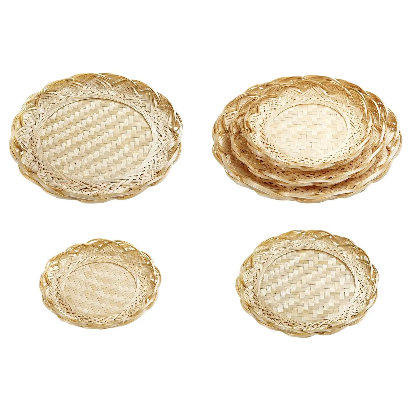 Bamboo Basket Tray Food Storage Platter Hand Weave Container Lightweight Bread Basket for Home Snacks Vegetable Party Kitchen