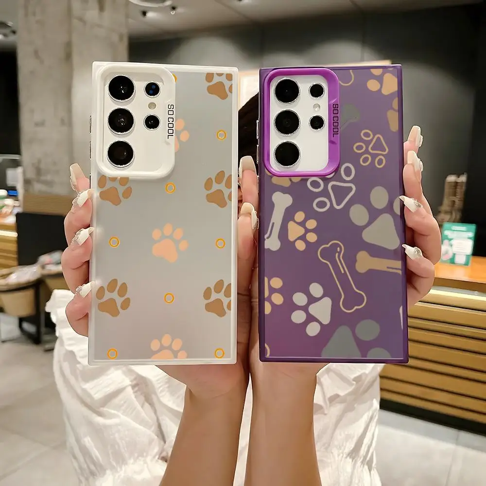 Cute Paw Phone Case For Samsung Galaxy S25 Edge S24 S23 S22 S21 S20 Ultra Silicone Colorful Silver Phone Case