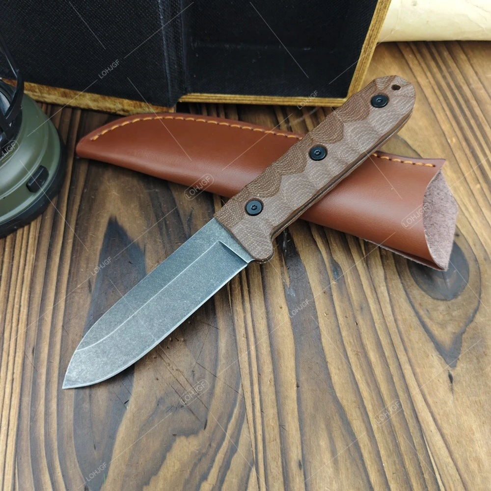 Spear-Tipped Camp-Lore PR4 Stonewashed Fixed Blade Knife with Sheath High-quality Fishing Portable Outdoor Knives