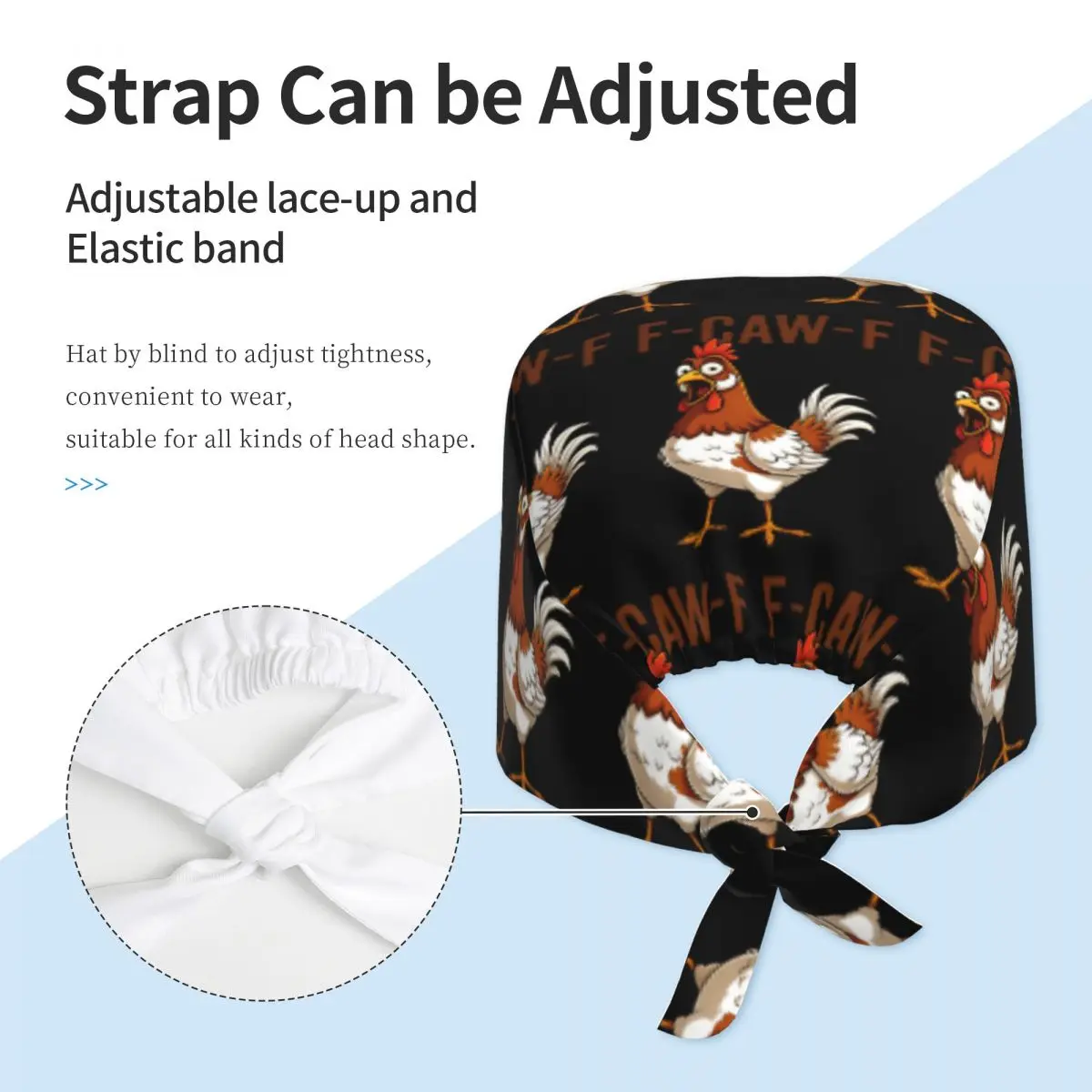 Arbeits-Peelings-Mütze, F Caw, F-Huhn, Stillmütze für Männer und Frauen, Arbeitsmütze zum Binden, weiche, bequeme, grafische medizinische Mütze