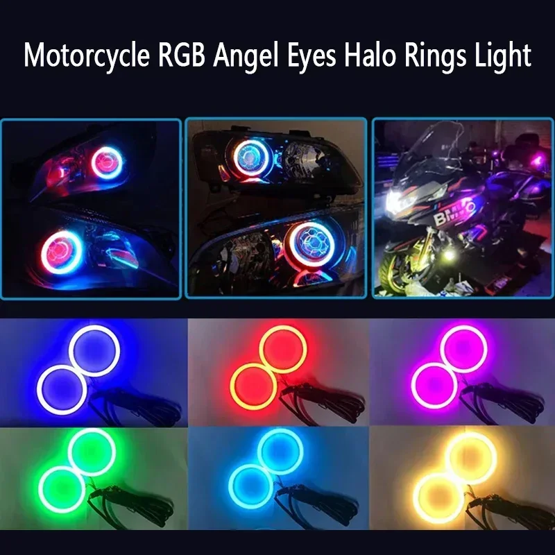 12V 24V Motorcycle RGB Angel Eyes Halo Rings Lights with Turn Signal Lights APP Bluetooth LED Motorcycle Retrofit DRL Headlight