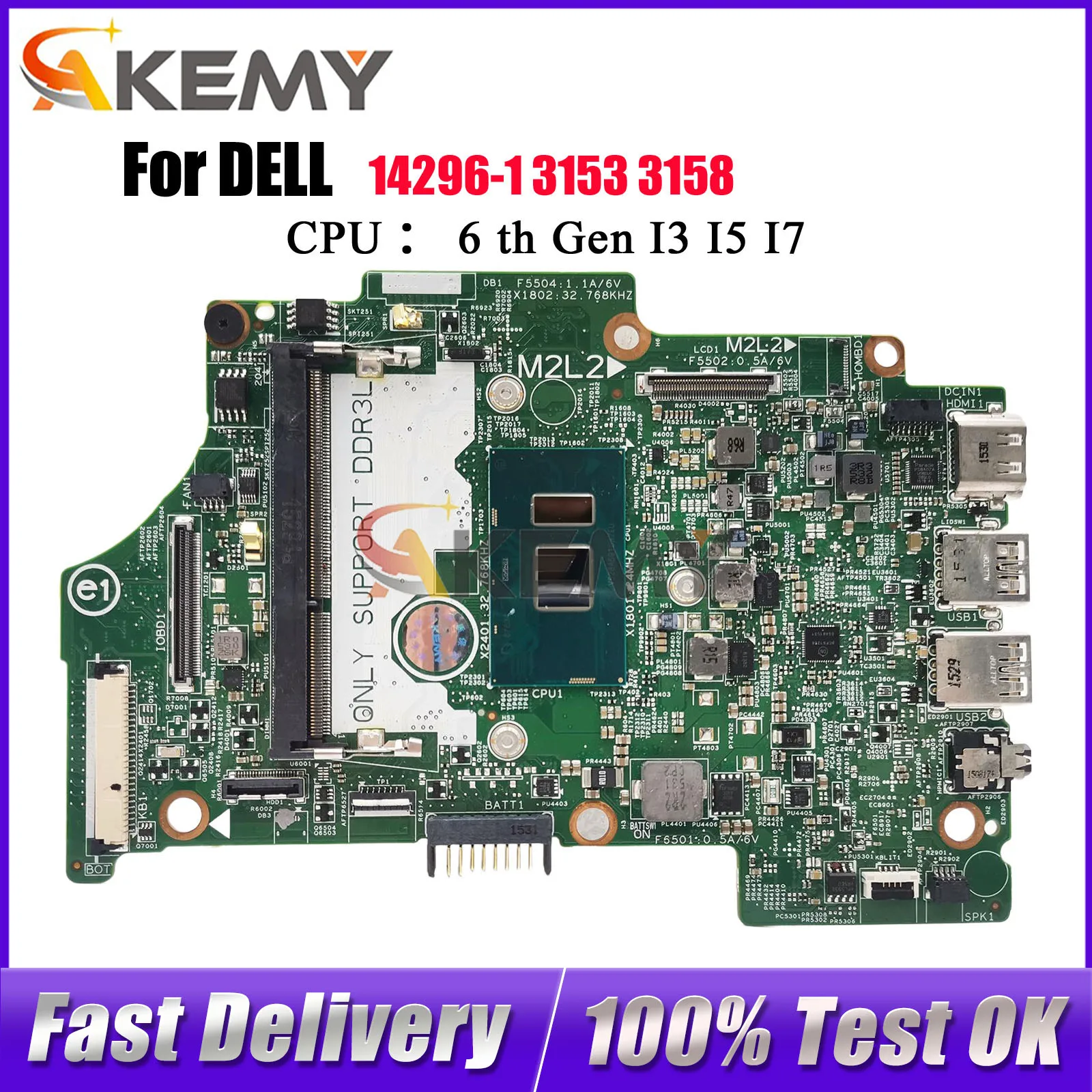 

For DELL Inspiron 11 3153 3158 7359 7368 Notebook Mainboard 14296-1 with i3 i5 i7 CN-004R7J DDR3 100% Fully Tested