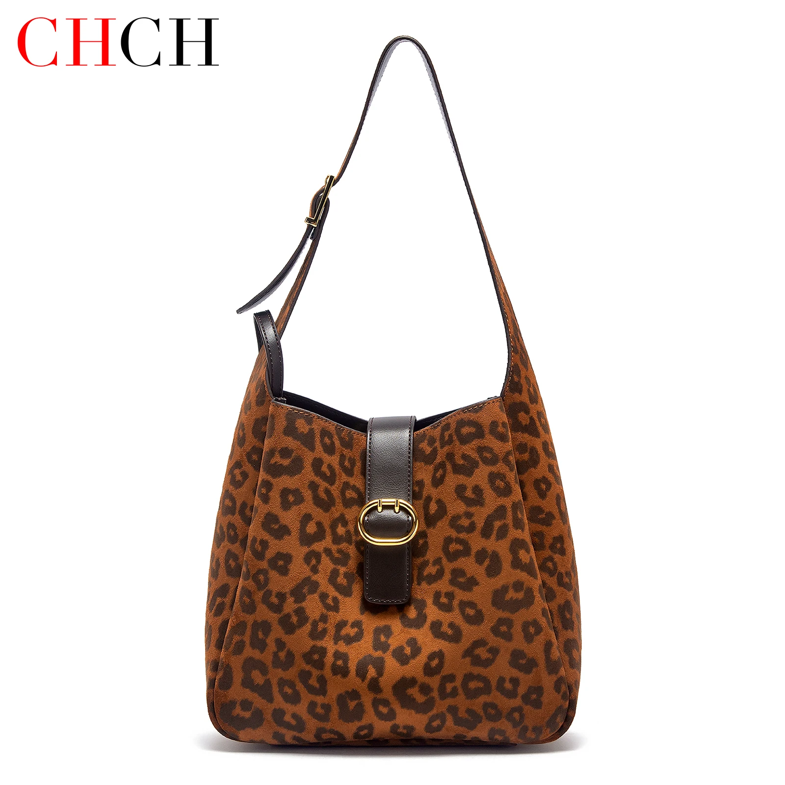 CHCH Women's Brown Leopard Print Handbag, Suede-Look Tote Bag, Stylish Winter Work Purse