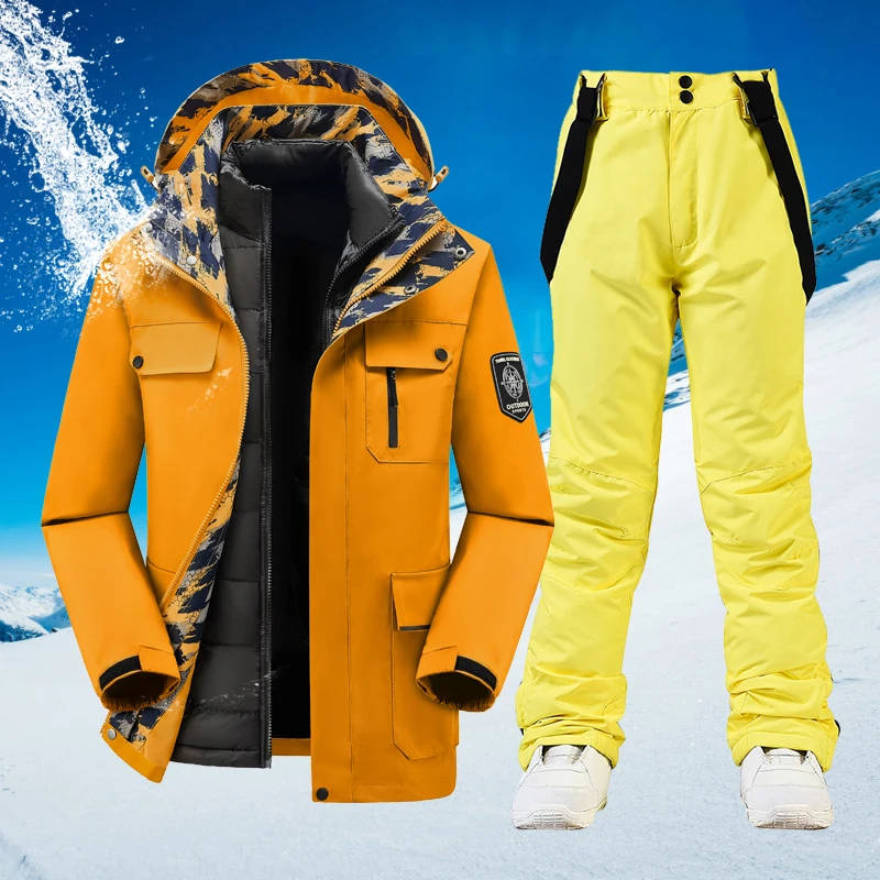 

Ski Suit Men Winter Snow Suit Sets Snowboarding Clothing Waterproof Coat Down Jacket Outdoor Windproof Snow And Strap Pants