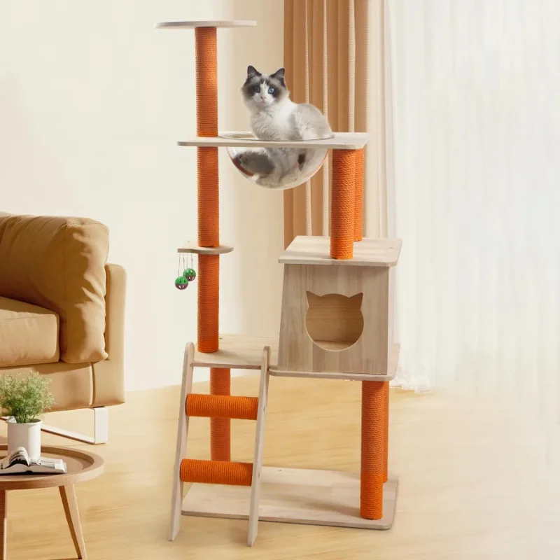 

Covering a small multi-layer solid wood space capsule cat nest tree integrated household cat climbing column supplies