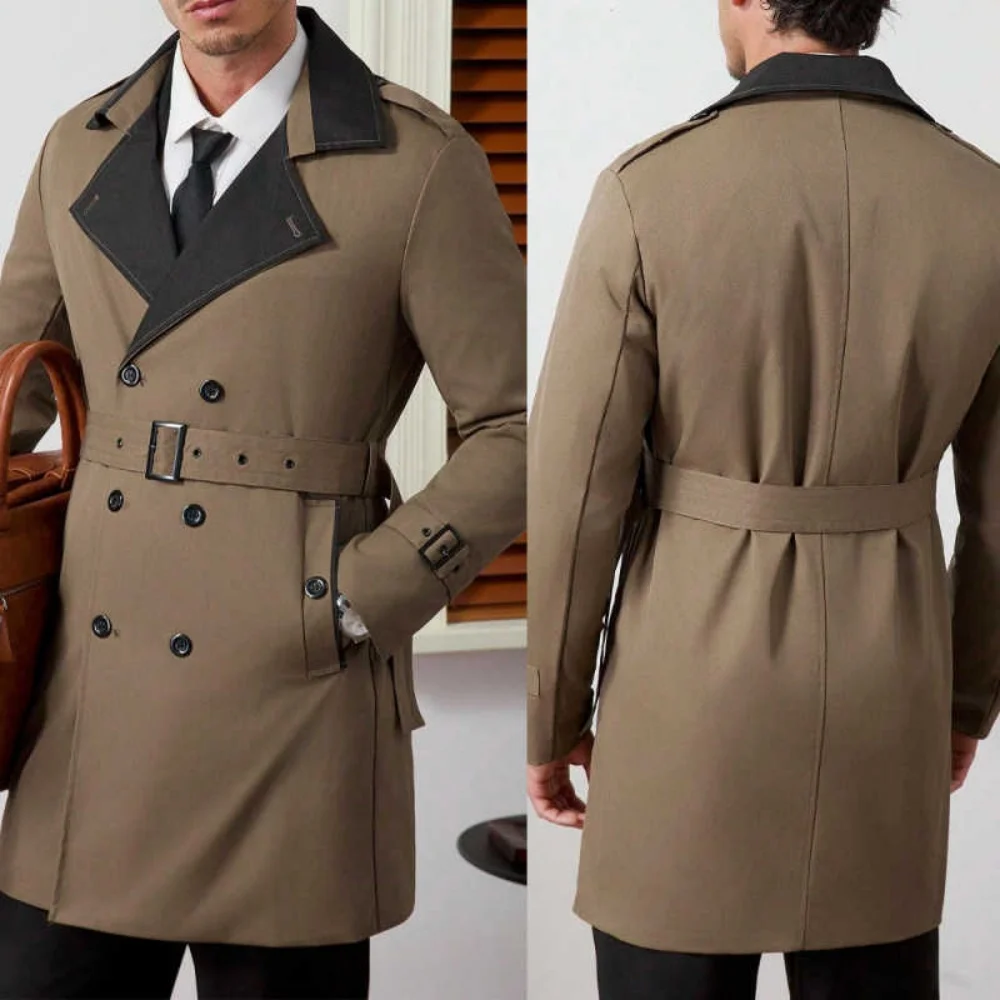 

England Quality Men Overcoat One Piece Double Breasted Notched Lapel Trenchcoat Plus Size Coat Male Customized