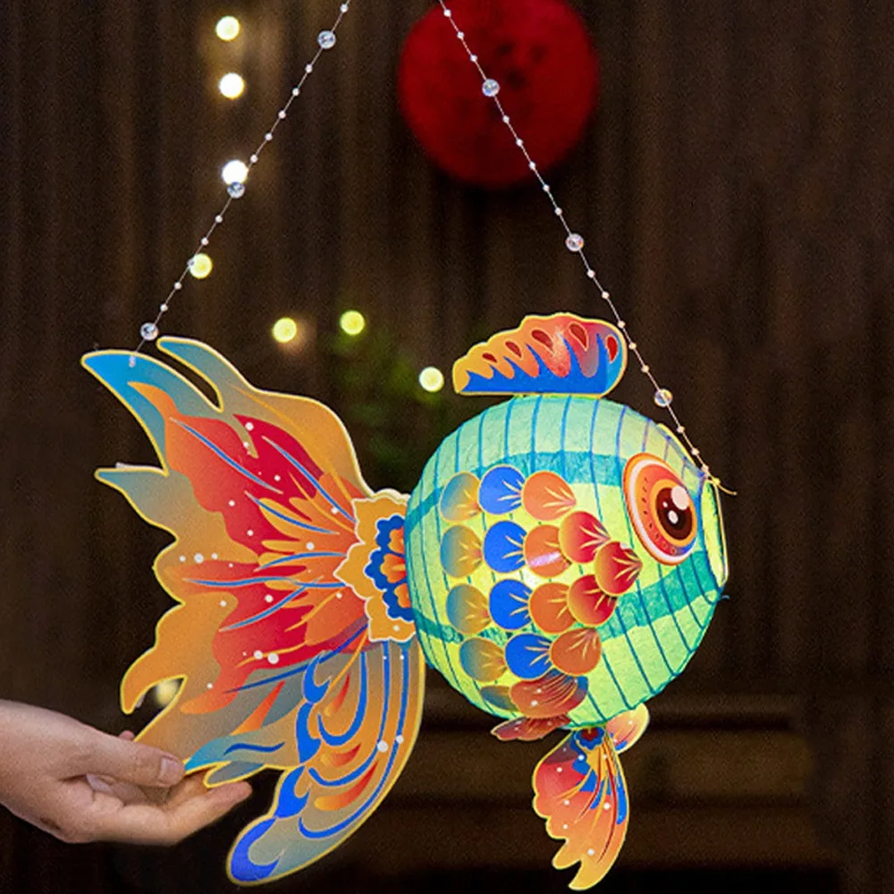 Lanterne de poisson en forme de poisson, paquet de matériel pour Festival de mi-automne, avec lumière Led, lanterne de poisson portative faite à la main, bonne chance