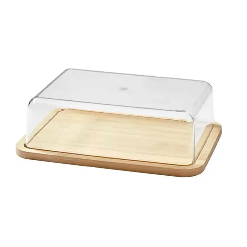 

Large Size Bamboo Butter Dish Plate With Transparent Clear Acrylic Lid Kitchen Storage Container Box Tableware