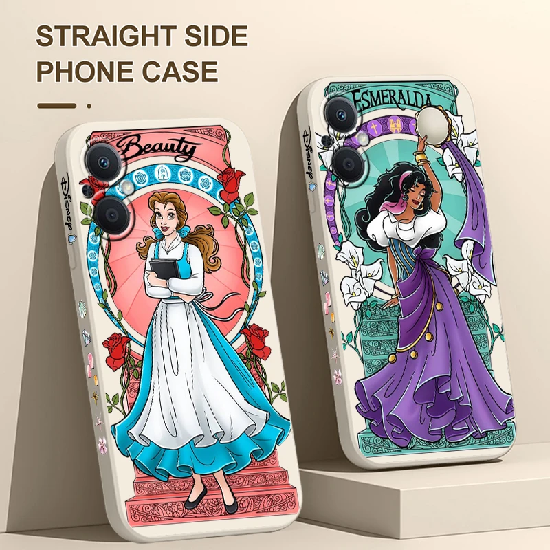 Disney Beautiful Princess Phone Case For OPPO Find X5 X3 X2 Lite Pro Neo A5 A53 A94 4G 5G Liquid Left Rope Soft Cover