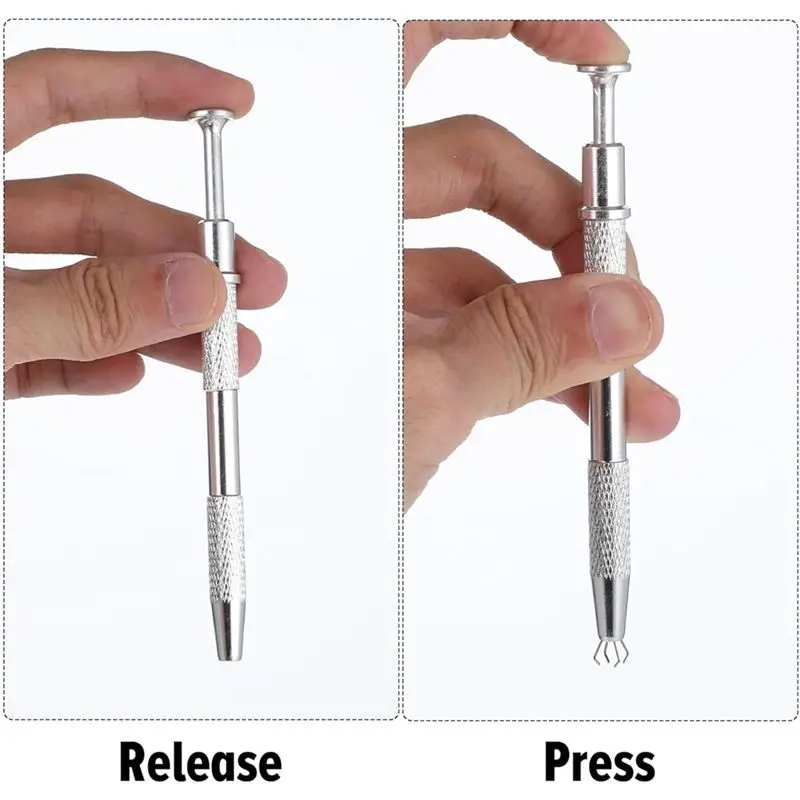 AB11-Jewelry Pick Up Tool 4 Claw, 4Pcs Grabber Tool Holder Set Stainless Steel For Tiny Objects Chip Electronic Piercing Ball