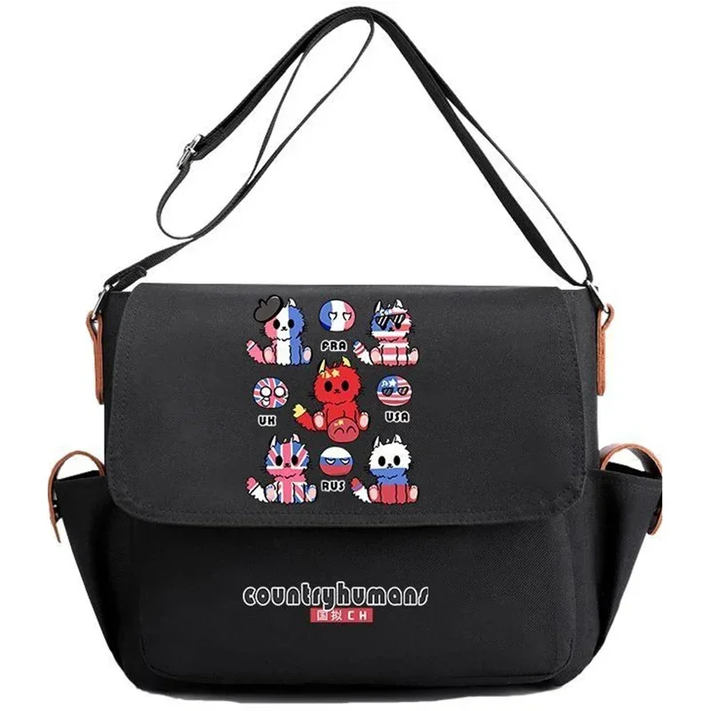 Cute Black Beige, CountryHumans Country Humans Countryball Polandball Anime Messenger Crossbody Shoulder Bags School Girls Boys