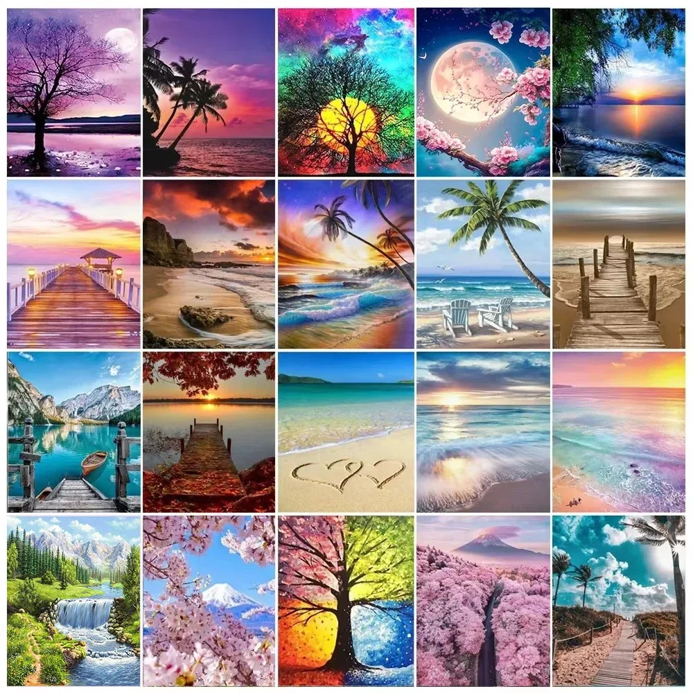 5D DIY Diamond Painting Seaside Beach Cross Stitch Kit AB Diamond Round Diamond Mosaic Landscape Art Home Decor New Arrival