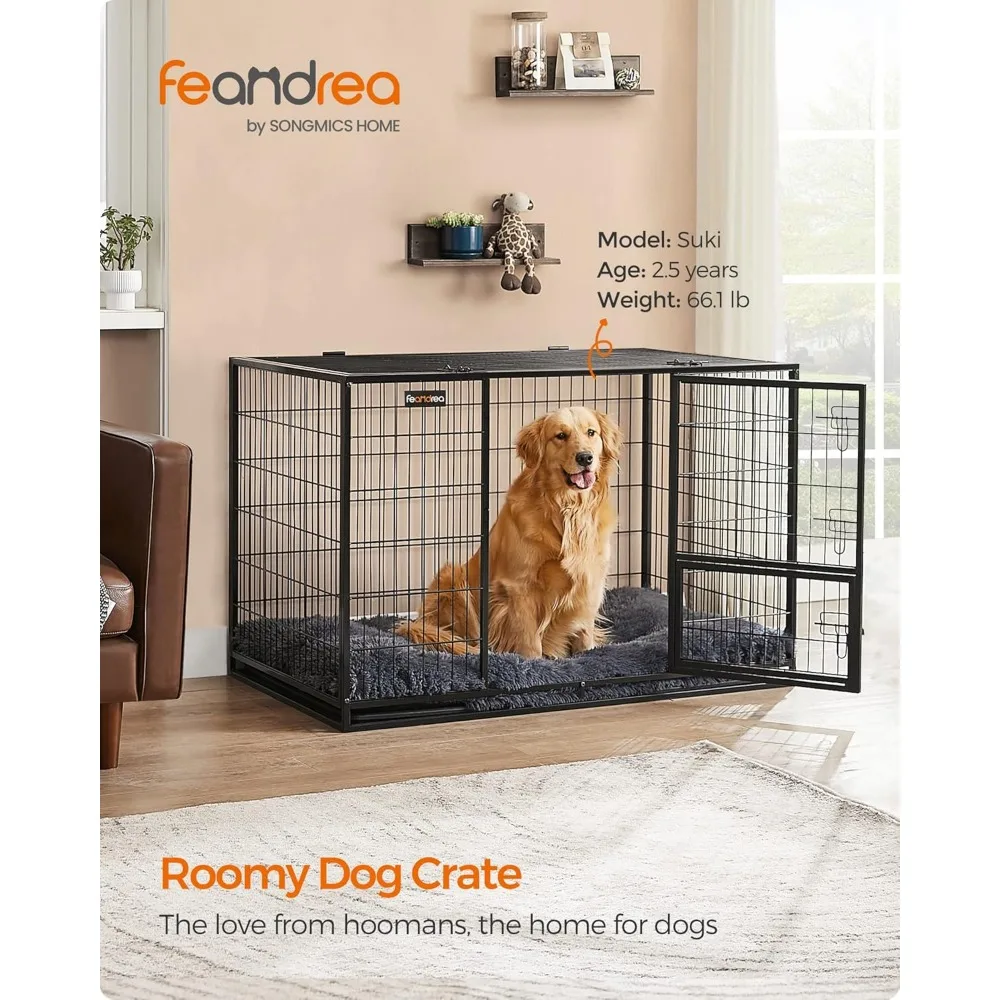 Heavy-Duty Dog Crate, Metal Dog Kennel and Cage with Removable Tray, XXL for Large Dogs, 48 x 29.3 x 31.7 Inche