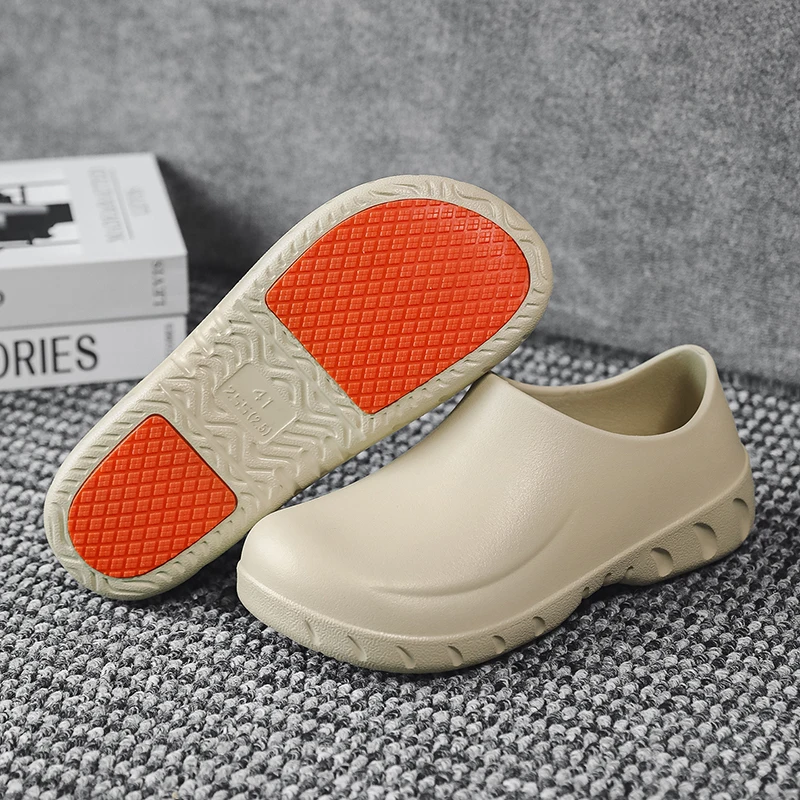 Men's Chef Work Shoes Eva One-Piece Waterproof, Oil-Proof, Non-Slip, Closed-Toe Slip-On Sandals for Restaurant Kitchen Work