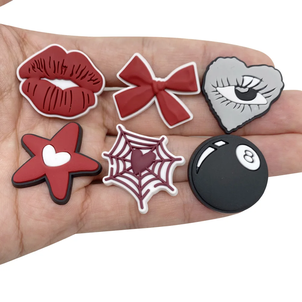 1-16PCS Rock Star Band Lip Gläser Bogen Herz PVC Sandale Schuh Charms Loch Slipper Dekoration Schuh schnalle Zubehör Erwachsene Geschenk – Detail 2