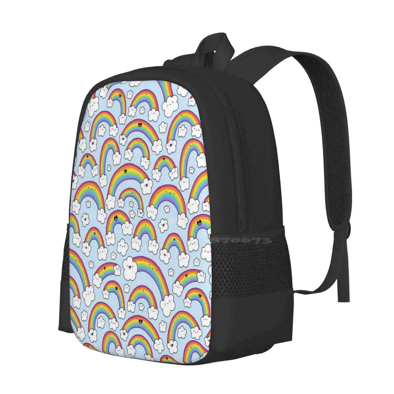 Rainbows Everywhere! Backpack For Student School Laptop Travel Bag Rainbows Pride Kawaii Kirakiradoodles Clouds