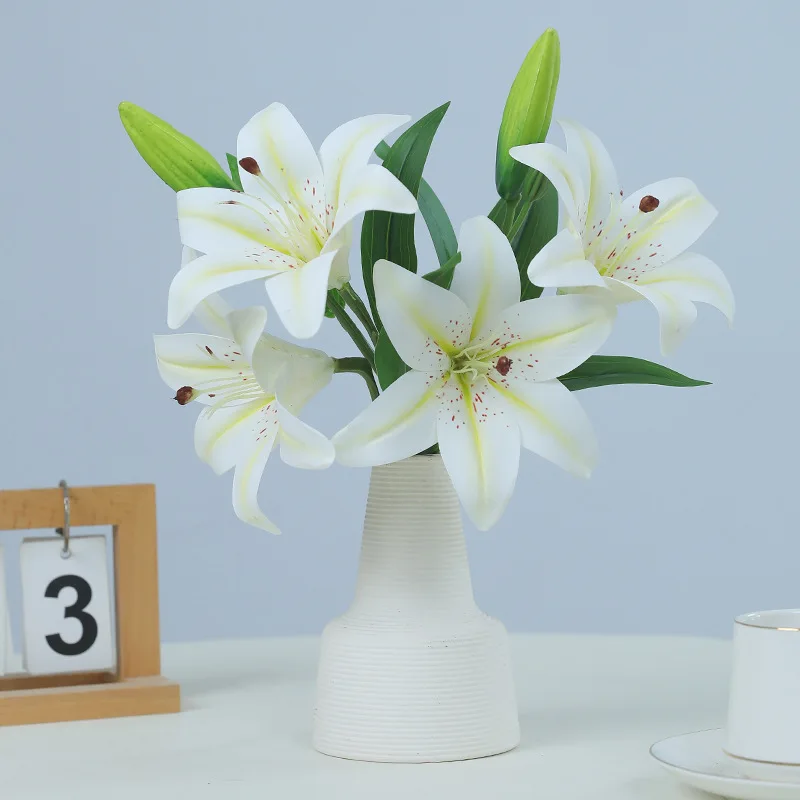 High Quality 2 Heads Artificial Flowers Plastic Lily 30cm White Pink For Home Hotel Decor Wedding Events Ceremony Party Favor