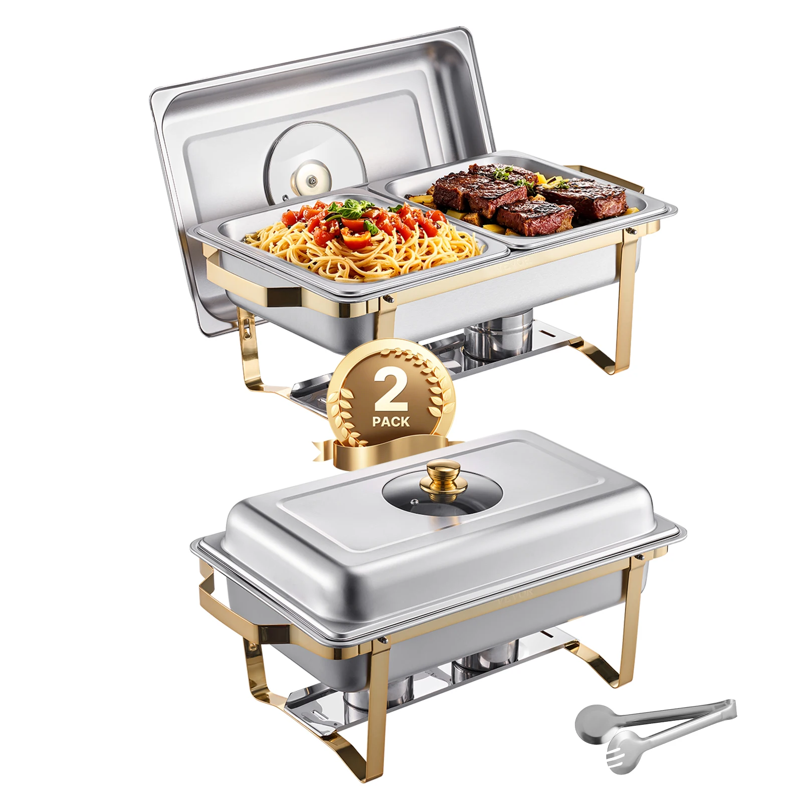Factory Direct 2026 SucceBuy 2/4 Pack Chafing Dish Buffet Set Stainless Steel Chafer with Half Size Pans Rectangle Catering Warm