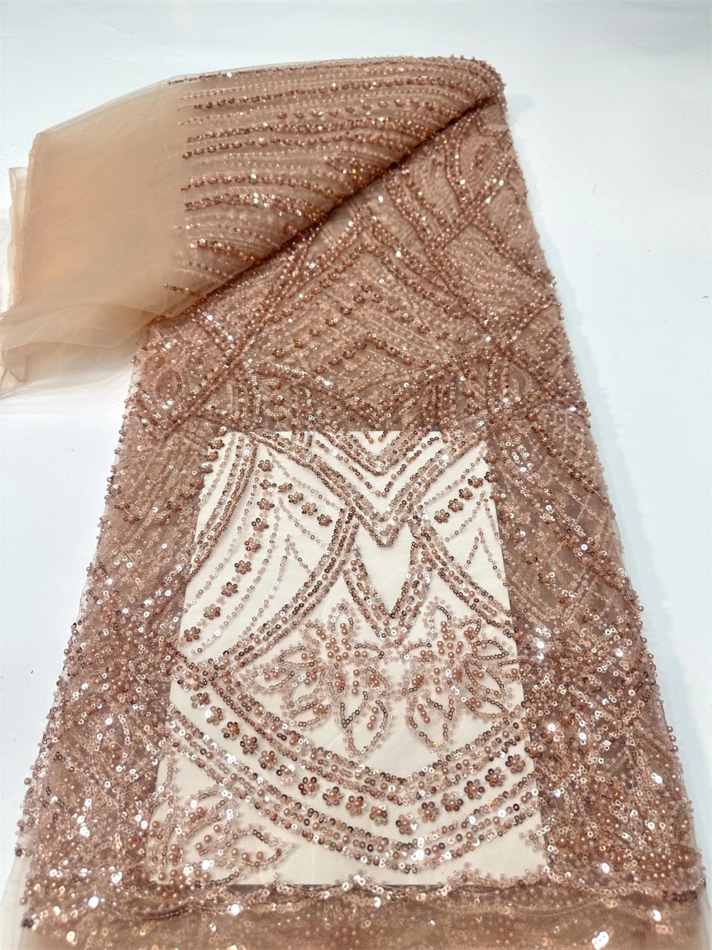 

African Golden Bead High-Quality Nigerian Chiffon Sequin Lace Fabric for Wedding Party Dress Sewing