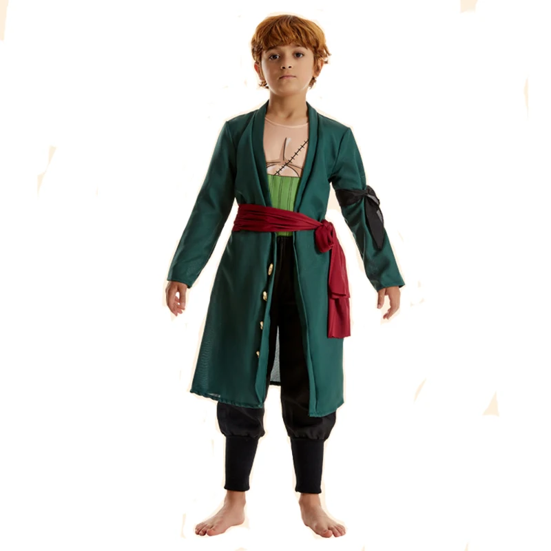 Disfraz de Anime Muscle Luffy para niños, Cosplay de Halloween, verde, Roronoa Zoro