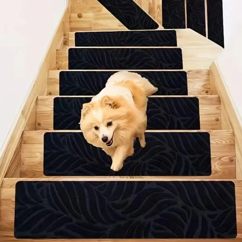 3PCS Self Adhesive Embossed Banana Leaves Staircase Mat Washable Pet Friendly Anti Slip Pad Embossed Carpet Scratch Resistant