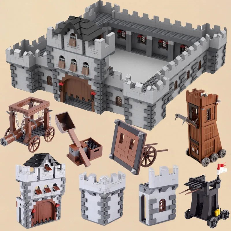 Medieval Soldier Figure Castle Building Block Wall Attack Cone Thrower Fighter Accessories Military Bricks Weapons Toy Kids M013