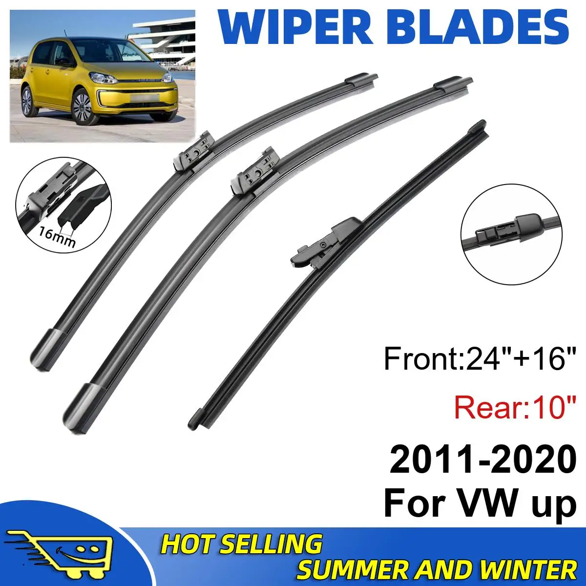 

Щетки стеклоочистителя для VW up 2011-2020, 24 + 16 + 10 дюймов, 3 шт.