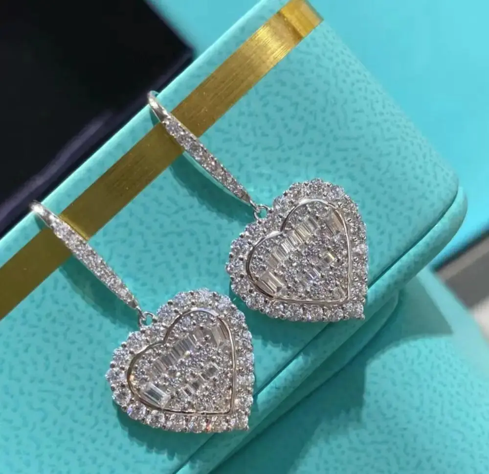 

New 2023 Trend Hot Brand Anniversary Gifts Drop Earrings For Women Full Zircons Heart Luxury Pure 925 Sliver Hot Brand Classics