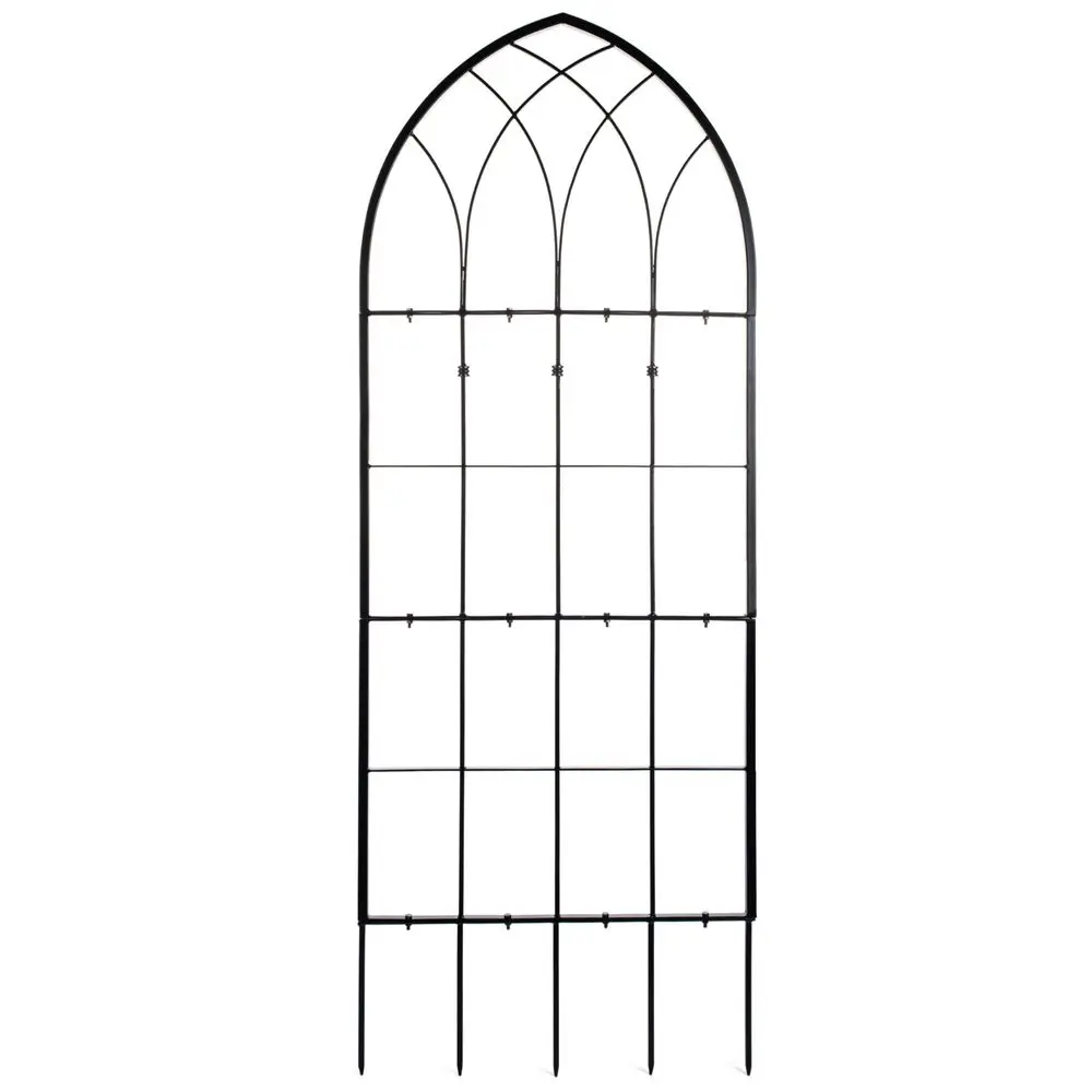 

Gothic Garden Trellis 73 H x 32 W Black Steel Climbing Plant Support with 12 Ground Spikes, Outdoor Decorative Yard Panel