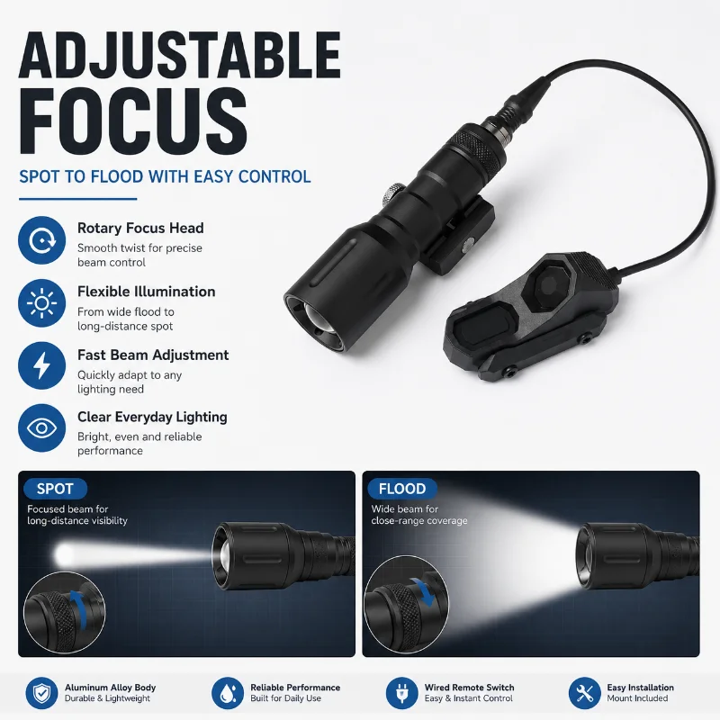 Lightweight High Lumen Torch with Zoom Function & External Line Switch - Model Fittings