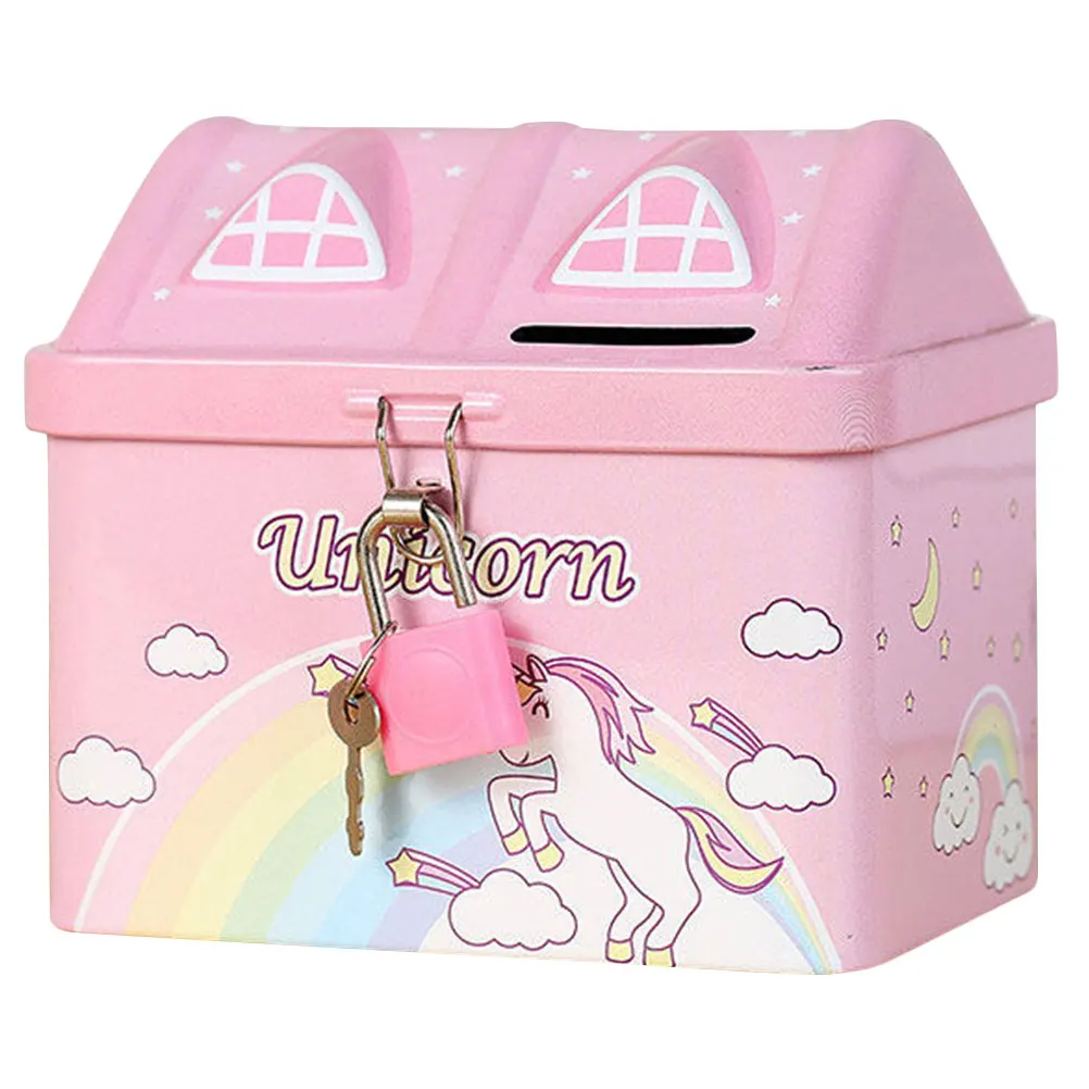 Piggy Bank Cartoon House Bank Kids Girls Metal Money Jar Toddler Savings Box Birthday Gift Home Decor Saving-Bank