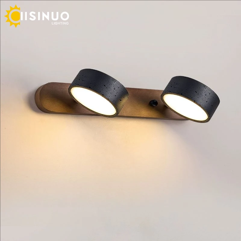 Wabi Sabi Vintage LED Wall Light Rotatable Yellow Travertine Natural Stone Mirror Lights for Bathroom Vanity Scones Home Bedroom