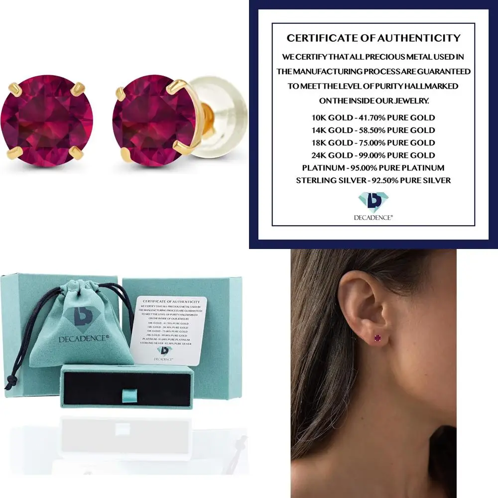 أقراط مرصعة بالأحجار الكريمة الأصلية مقاس 6 مم من الذهب عيار 14 قيراط للنساء - خيارات من الذهب الأصفر والأبيض أو الوردي