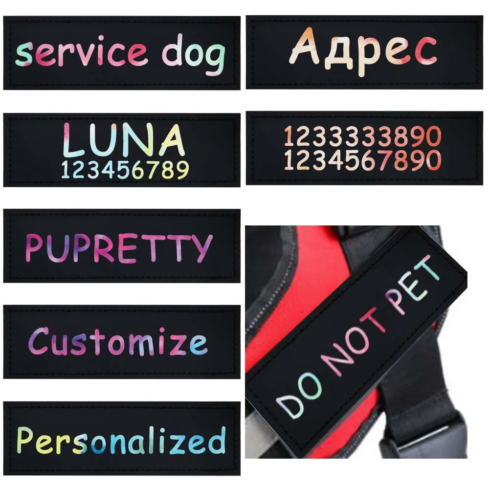 2 PCS Personalized Dog Name Labels Tie-dyed Colorful Pet Harness Custom Tag Removed Stickers ID Dog Chest Strap Vest Collar Tag